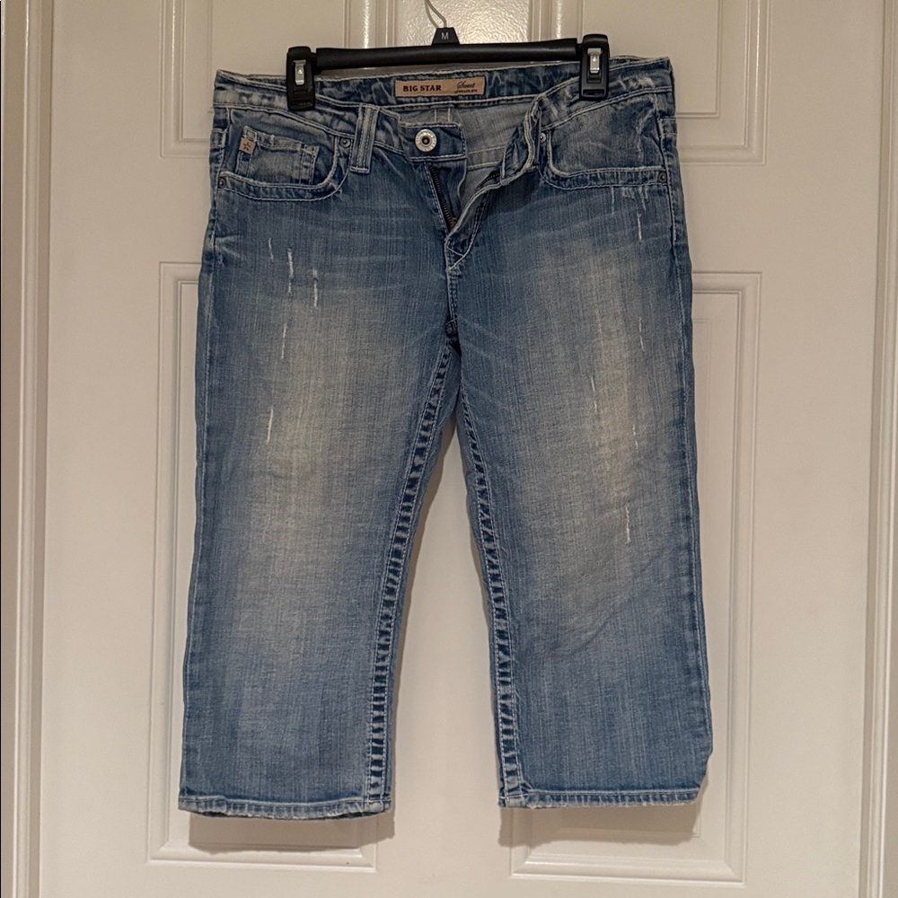 Big Star Light Blue Distressed Capri Jeans